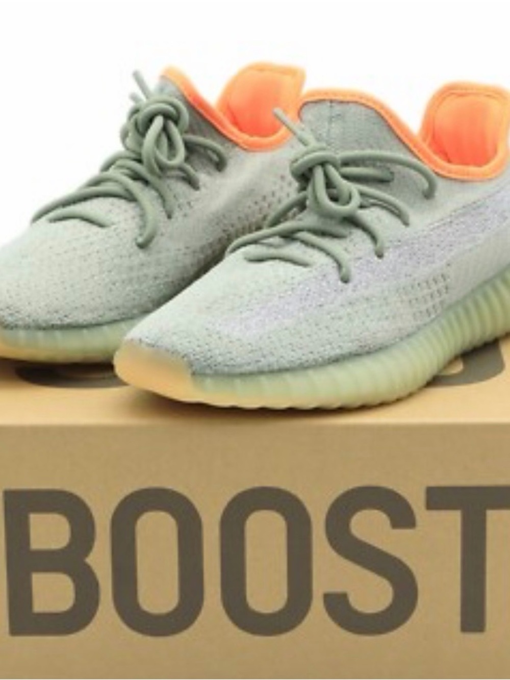 Yeezy Boost Athletic Shoes in Light Green with Orange Liner